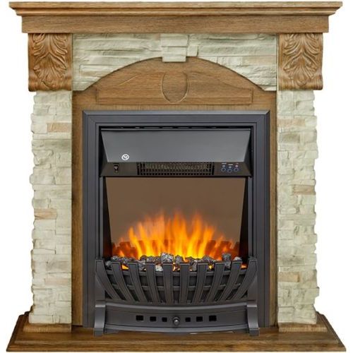 Каминокомплект Dublin (Разборный) - Дуб коньяк / Камень Онтарио с очагом Aspen Black