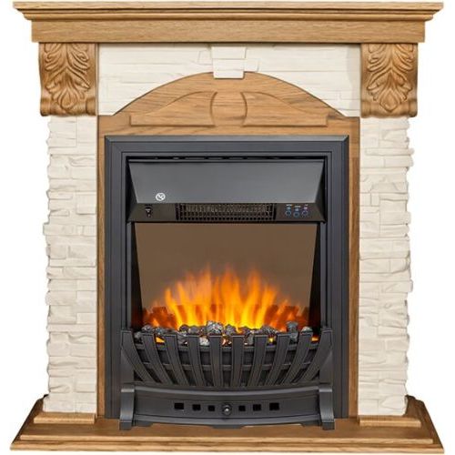 Каминокомплект Dublin (Разборный) - Дуб / Сланец бежевый с очагом Aspen Black