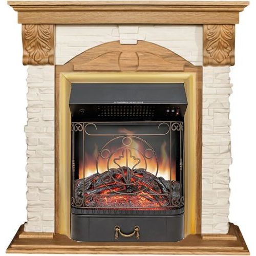 Каминокомплект Dublin (Разборный) - Дуб / Сланец бежевый с очагом Majestic FX Brass