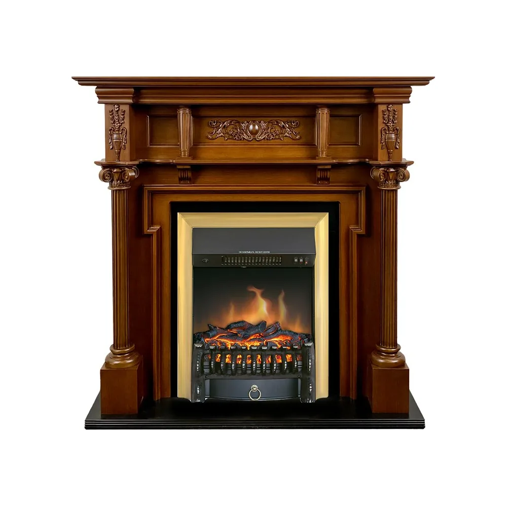 Каминокомплект Oxford - Орех с очагом Fobos FX Brass