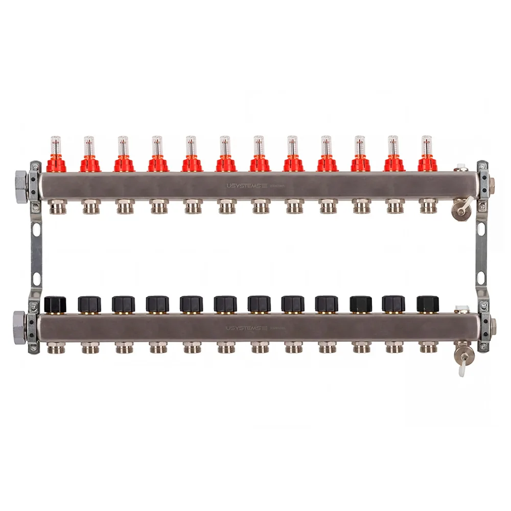 USYSTEMS коллектор UN с расходомерами стальной с накидной гайкой, выходы 12x3/4 Евроконус '1Ф