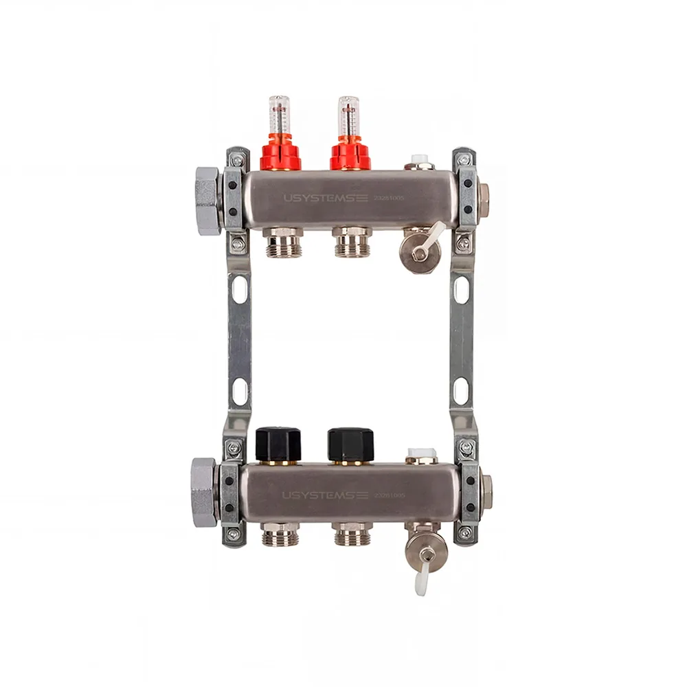 USYSTEMS коллектор UN с расходомерами стальной с накидной гайкой, выходы 2x3/4 Евроконус '1И