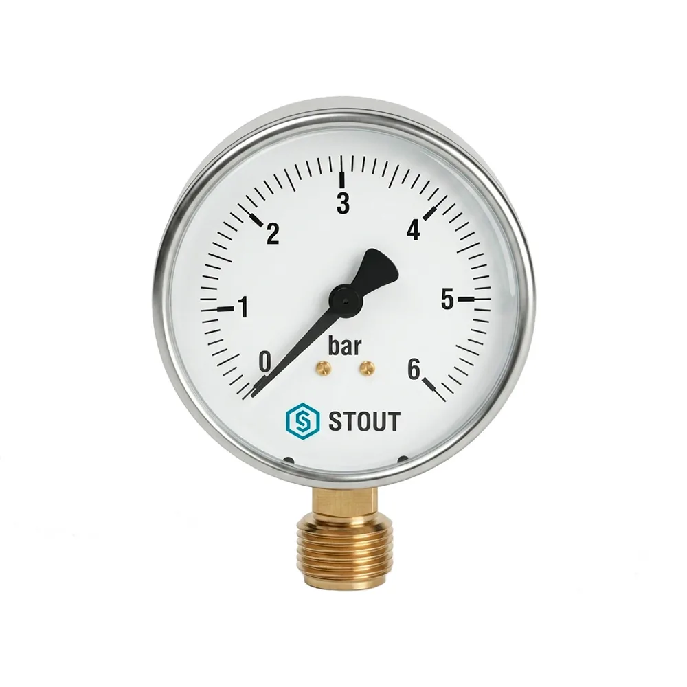 Манометр радиальный STOUT, Корпус Ø 63 мм, 0... 10 бар, 1/4