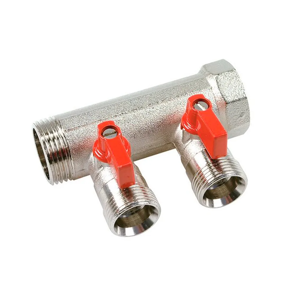 Коллектор 3/4 с красными шаровыми кранами, 3/4НР под евроконус, 3/4 - 4xEK14,16,18,20, HENCO